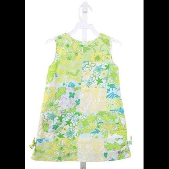 Lilly Pulitzer Girls Size 4 Cotton Floral Print Patchwork Shift Dress Yellow - Picture 13 of 13